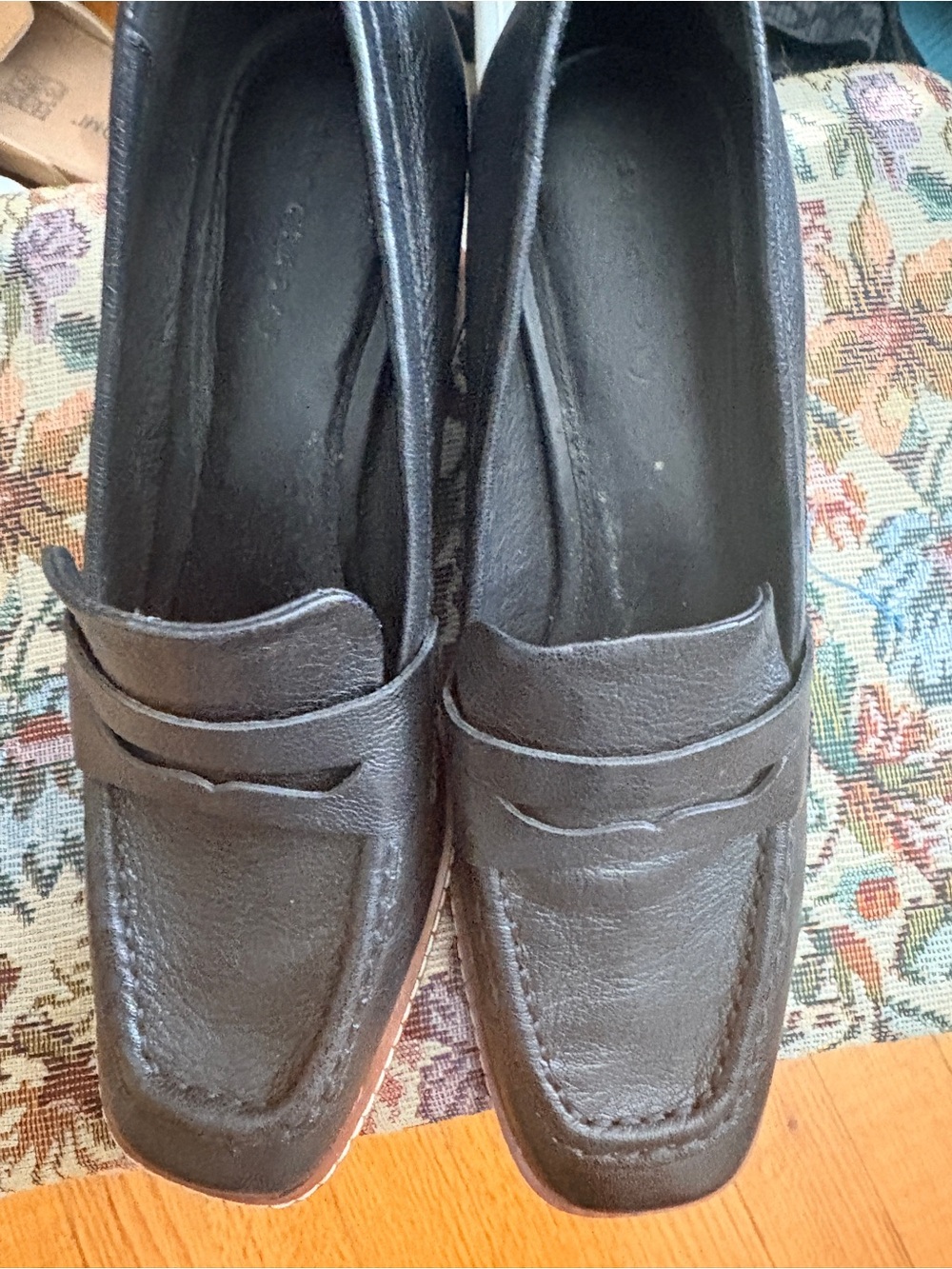 Women’s Wedge Black Leather Penny Loafers